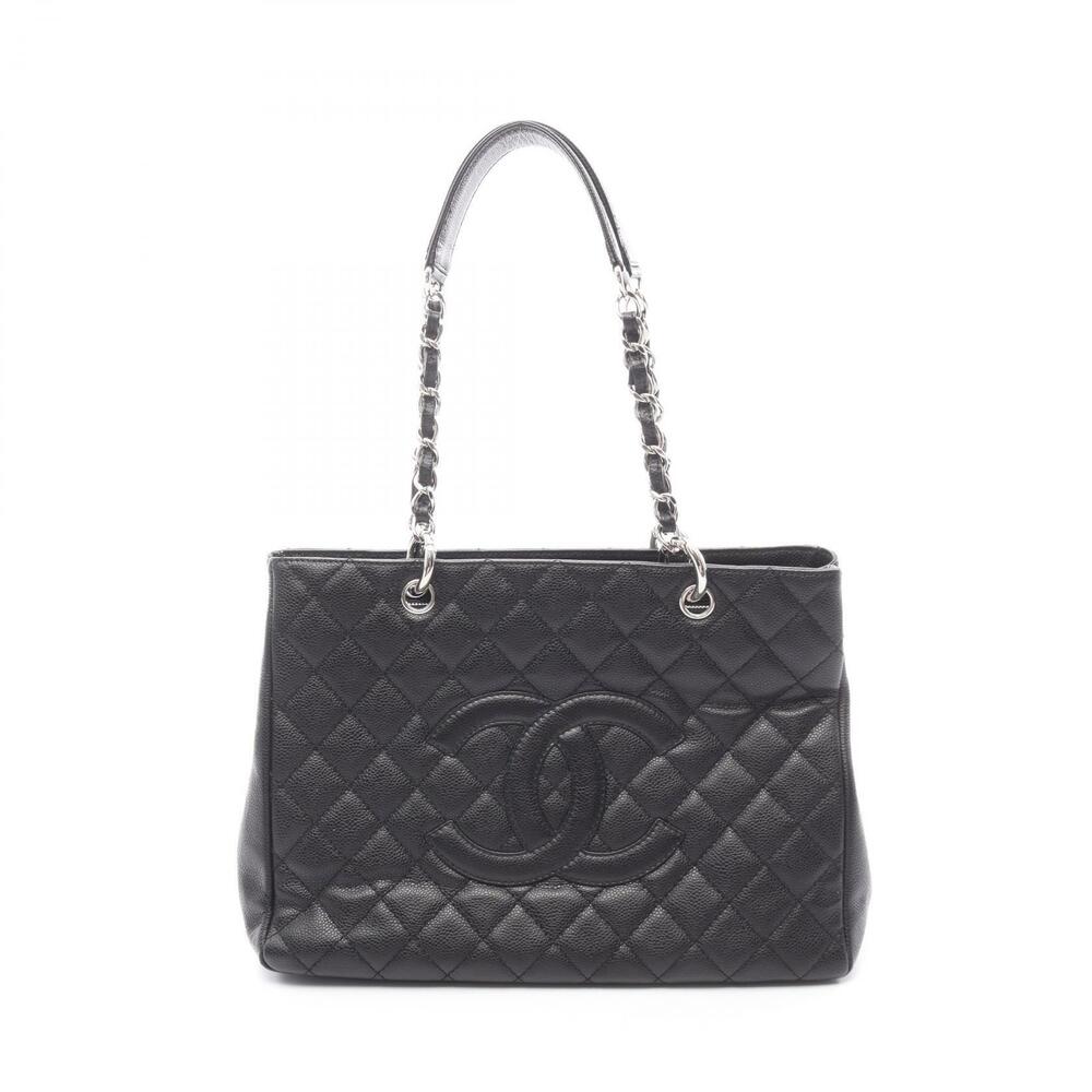 Chanel Matelasse Grand Shopping GST Tote Bag Leather Calfskin Cowhide Black